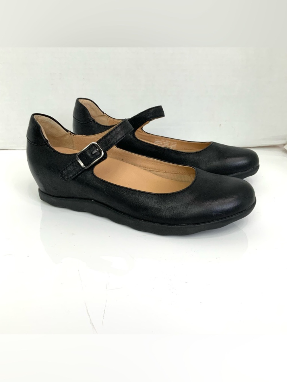 Dansko Sz 39 / 8.5 Marcella Black Leather Comfort Mary Janes Hidden Wedge Shoes
